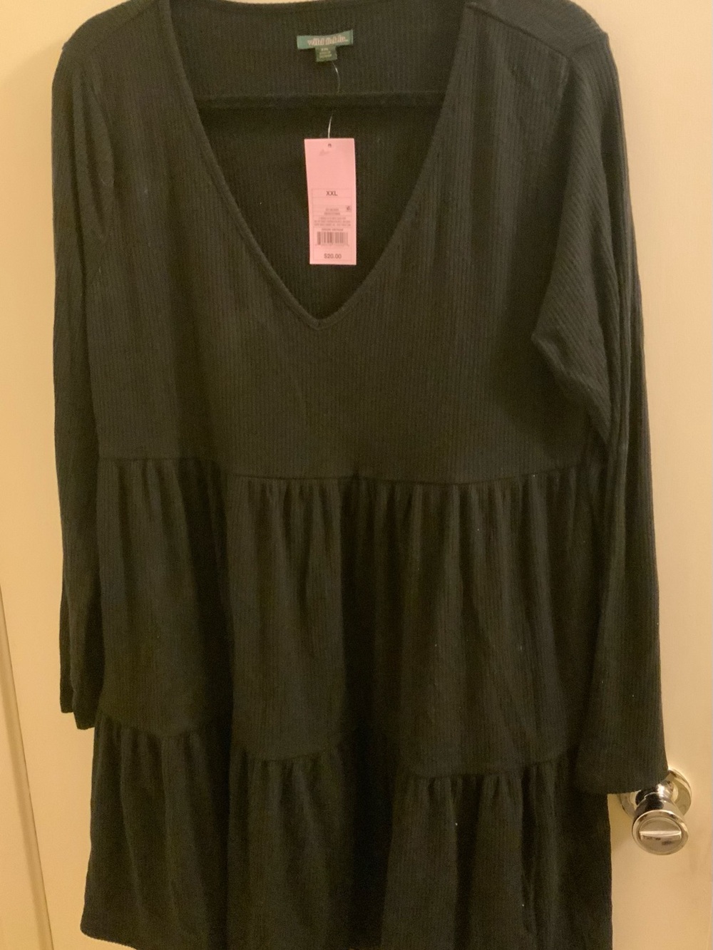 wild fable 90s Inspired Black Tiered V-Neck Long Sleeve Dress